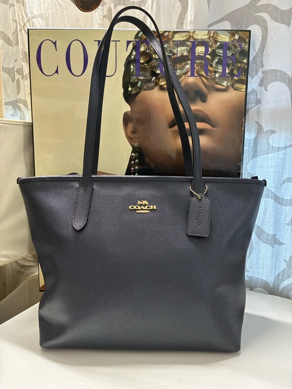 COACH Navy Leather City Tote Bag
